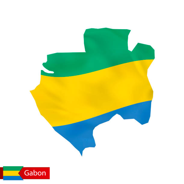 istock Gabon map with waving flag of country. 1257472332