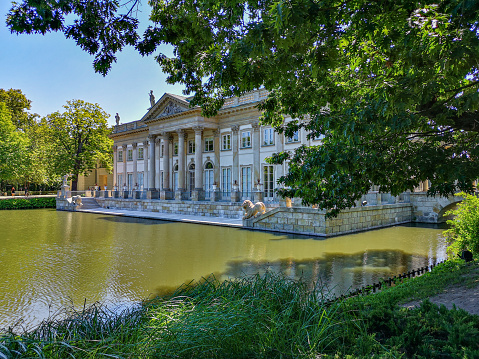 Warsaw June 24 2019 Royal Baths museum near lake