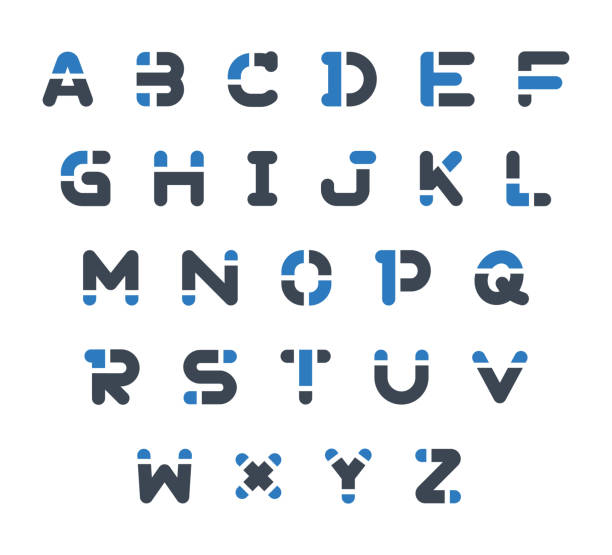 набор значков алфавита - векторная иллюстрация (синяя серия) - letter t letter u letter v vector stock illustrations