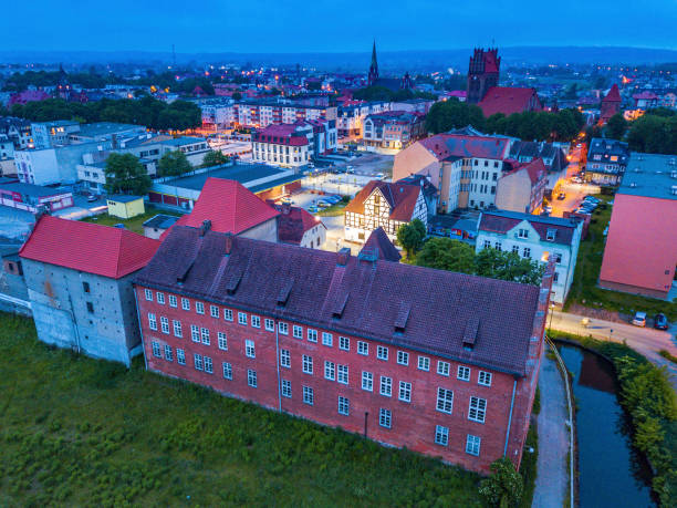 istock Old town of Lebork at night 1257480895