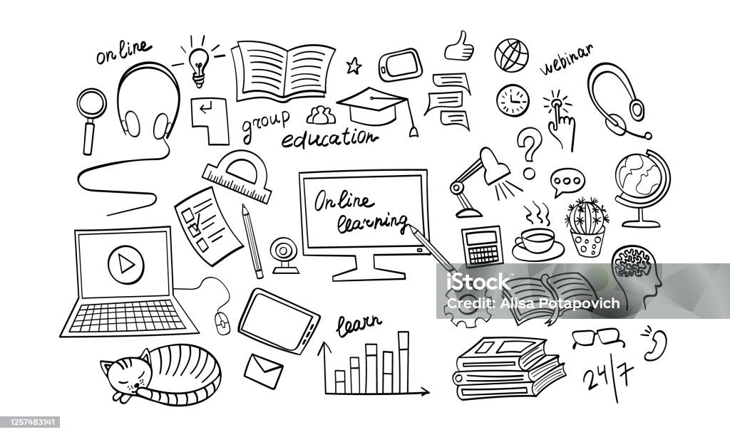 Distance Doodle Distance Learning Doodles Stock Illustration - Download Image Now ...