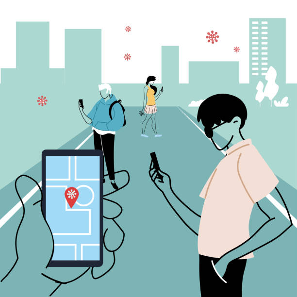 Smartphone health virus tracking location app Smartphone health virus tracking location app vector illustration design tracing stock illustrations