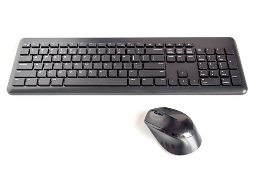 Black Cordless Keyboard and Mouse Isolated on white background