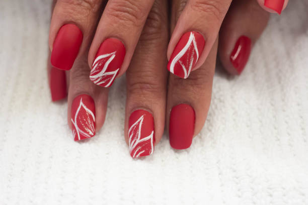 istock Red Flower Nail Art Design 1257490509