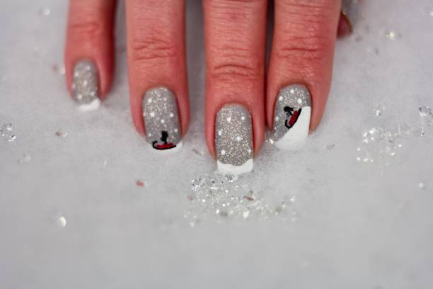 istock Silver Sledding Winter Scene Nail Art Design 1257490522