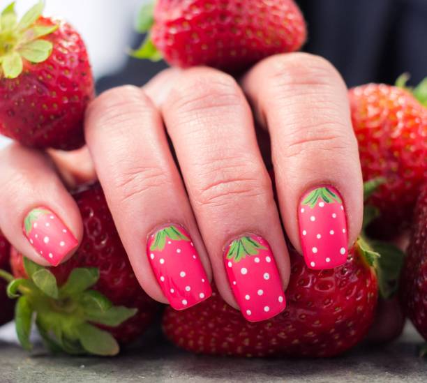 istock Summer Strawberry Nail Art Design 1257490556