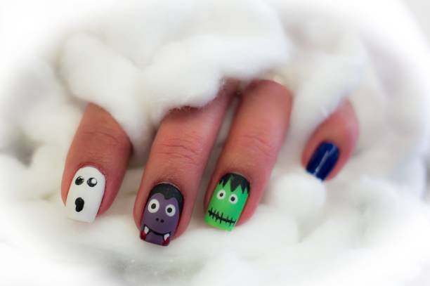 istock Halloween Face Nail Art Design 1257490565