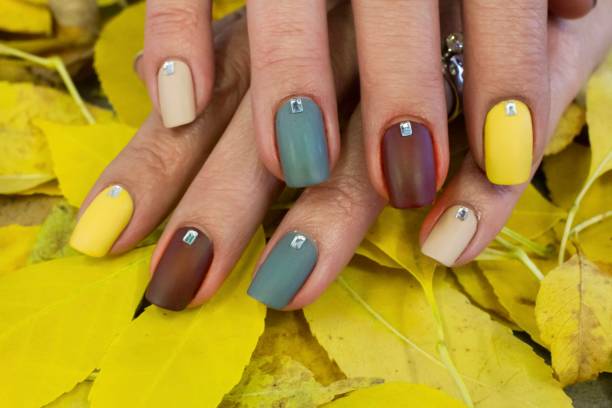 Fall Colors Nail Art Design Autumn Inspired Art fall nail art stock pictures, royalty-free photos & images