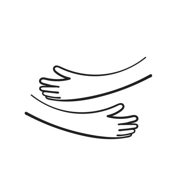hand gezeichnet e.g.a. mit umarmung geste illustration vektor - umarmen stock-grafiken, -clipart, -cartoons und -symbole