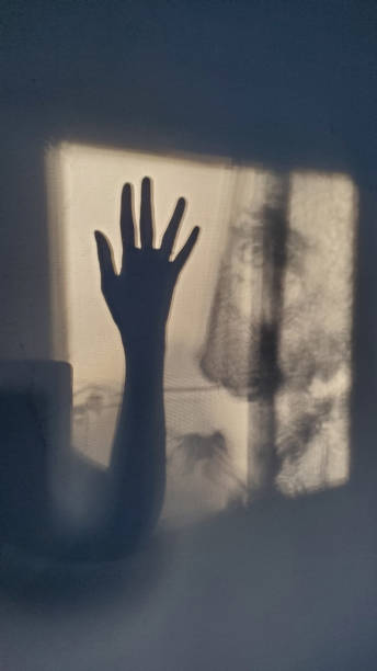 istock Creepy gesture shadow on rough wall surface. Halloween concept 1257501391