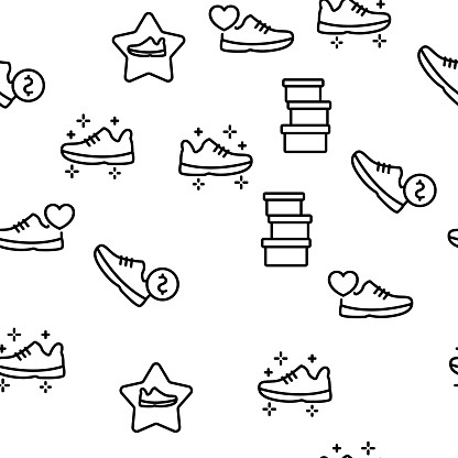 Sneakerhead Footwear Vector Seamless Pattern Thin Line Illustration