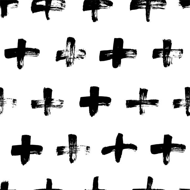 czarny krzyże wektorowy bezszwowy wzór. ręcznie rysowane krzyż i znak plus. - cross shape cross dirty grunge stock illustrations