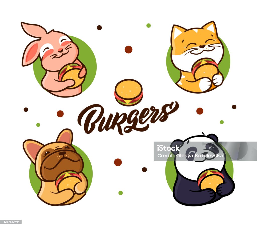 Collection Of Animals That Eat Burgers Composition For Advertising Fast Food  Stock Illustration - Download Image Now - iStock
