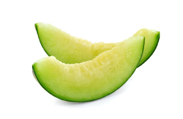 istock Sliced green cantaloupe melon isolated on white 1257516984