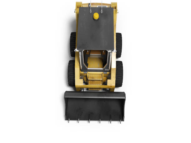 istock Yellow diesel loader with front bucket top view 3d render on white background with shadow 1257518893