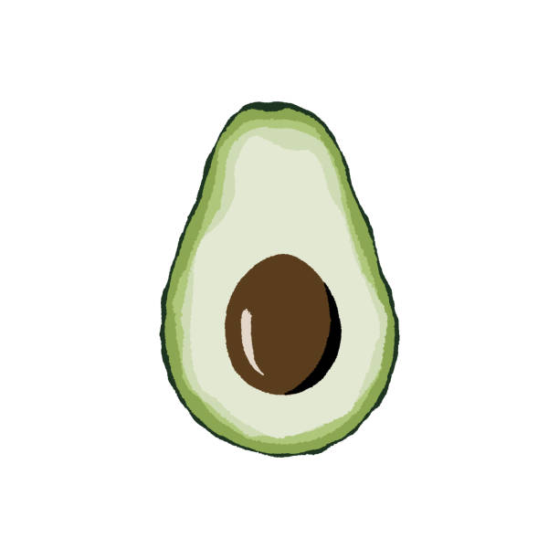 avocado halb auf wei�ßem hintergrund. - guacamole avocado cutting white background stock-grafiken, -clipart, -cartoons und -symbole