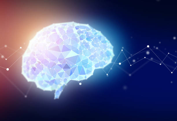 istock Geometric Polygon Network Graphic of a Human Brain with Technology Background 1257524770