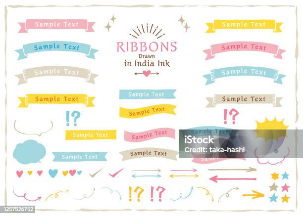 Ribbons Drawn In India Ink Colorful Stock Illustration - Download Image Now - Ribbon - Sewing Item, Web Banner, Frame - Border