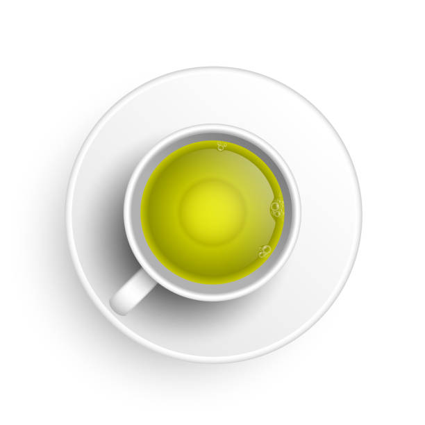 realistische 3d tasse heiße aromatische frisch gebrühte trinken grünen tee. eine teetasse top-ansicht isoliert auf weißem hintergrund. vektor-illustration für web, design, menü, app - tea cup tea green tea chinese tea stock-grafiken, -clipart, -cartoons und -symbole