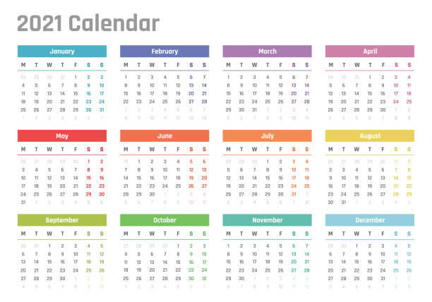 calendar for 2021 starts monday, vector calendar design 2021 year 2021 year calendar, calendar design for 2021 starts monday 2021 stock illustrations