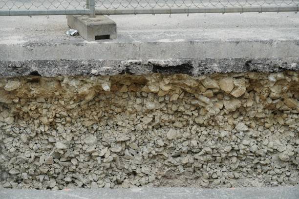 istock Construction ditch of a civil engineering building site  in cross section view revealing layers and structure of bedrock. 1257537355