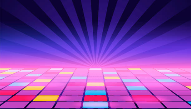 ilustraciones, imágenes clip art, dibujos animados e iconos de stock de ilustración de una pista de baile entre el espacio abierto estrellado. vector. - discoteca