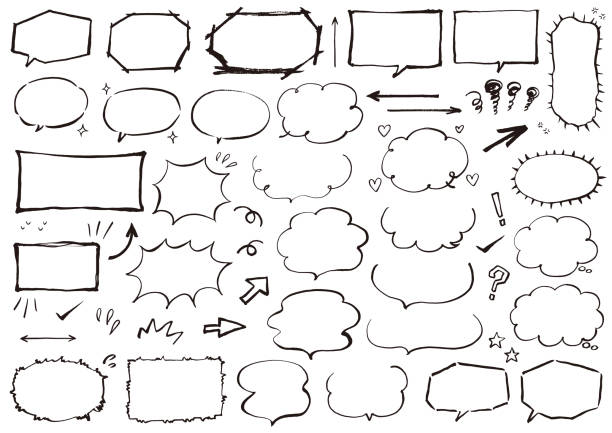 Speech bubbles drawn in India ink / Black line Speech bubbles drawn in India ink / Black line decorating illustrations stock illustrations