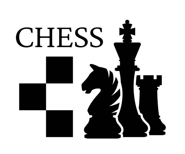 illustrazioni stock, clip art, cartoni animati e icone di tendenza di logo del torneo di scacchi. chess pieces silhouettes king knight rook. illustrazione vettoriale - black hobbies chess knight chess