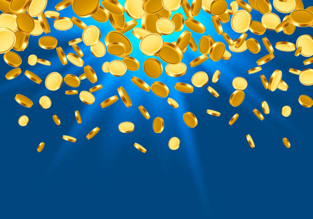 istock Falling from the top a lot of coins on a Turquoise background. 1257544812