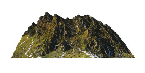 istock Mountain hill with green grass and snow isolated over white background. 1257546246