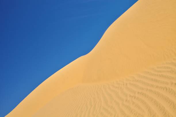 istock Sand dune on bright blue sky and sea background. 1257546276