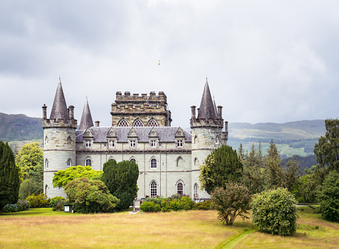 Oban, Scotland - 13 July 2022: Looking towards Dunstaffnage Castle near Oban. The castle dates back to the 1220, and is  one of the oldest stone castles in Scotland.