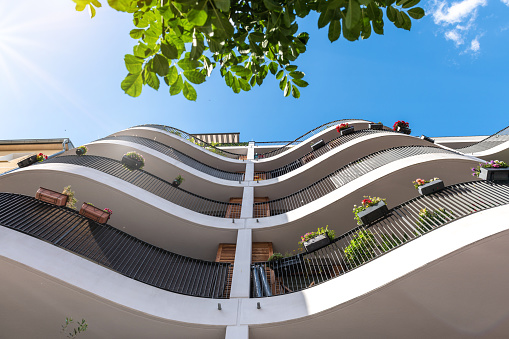 curved balconies of new residential architecture in berlin Prenzlauer Berg