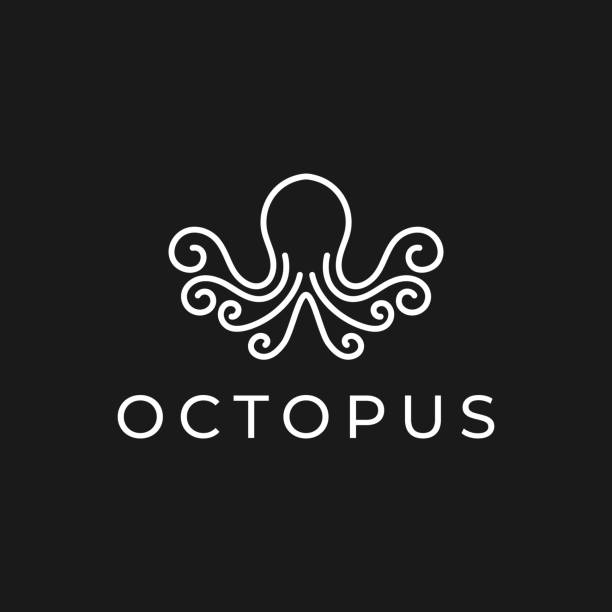 ilustraciones, imágenes clip art, dibujos animados e iconos de stock de plantilla de diseño de logotipo de pulpo con estilo de arte lineal. ilustración vectorial de icono de pulpo creativo - octopus tentacle isolated white