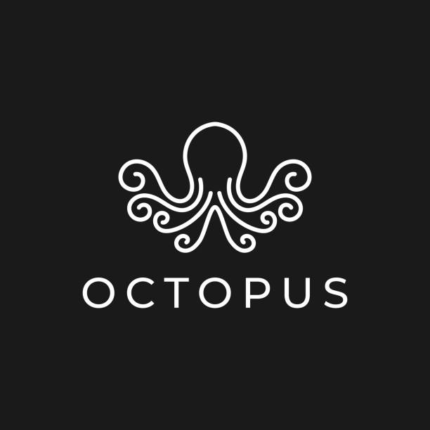 illustrations, cliparts, dessins animés et icônes de modèle de conception de logo octopus avec le modèle d’art de ligne. illustration créatrice de vecteur d’icône de poulpe - tentacled sea anemone