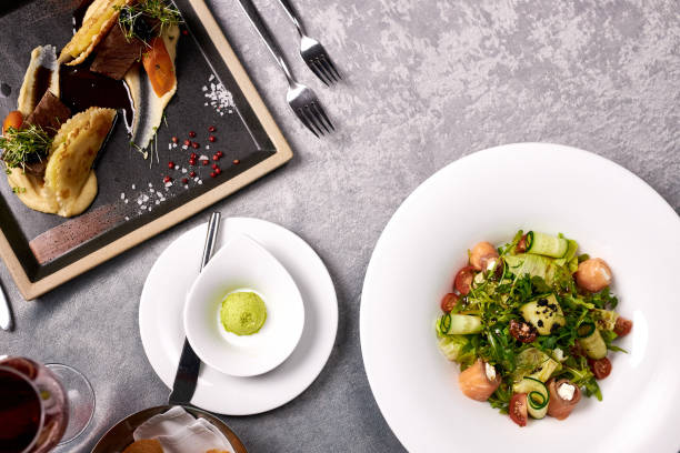 istock vegetable salad and meat for guests in restaurant 1257552894