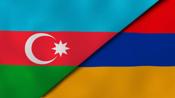 die flaggen von aserbaidschan und armenien. nachrichten, reportage, business background. 3d-illustration - aserbaidschan stock-fotos und bilder