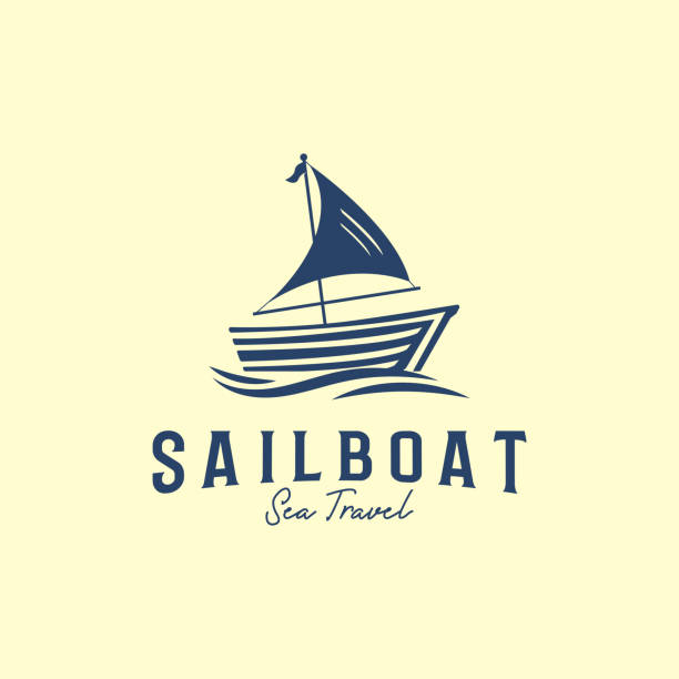 ilustrações, clipart, desenhos animados e ícones de logotipo de veleiro de madeira projeta modelo, ícone do logotipo de viagem do mar de iate e símbolo - veleiro luxo