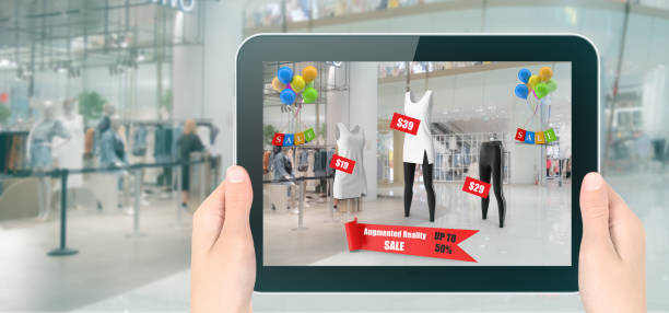 istock Futuristic technology trend concept of smart retail.customer use artificial intelligence application in device with augmented mixed virtual reality to detect or receive promotion discount, sale, price 1257555423
