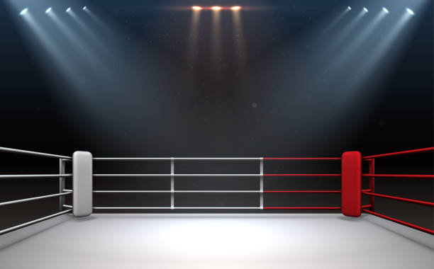 Fighting ring with light effect Fighting ring with light effect in veector wrestling stock illustrations