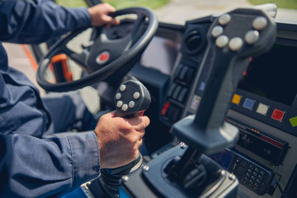 istock Man putting hands on the handlebars of machine 1257564479