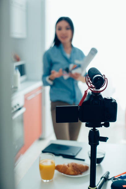 istock Woman introducing her architectural project and recording it 1257567097