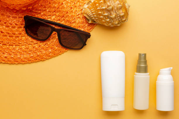 istock Set of sunblock moisturizer and spray to protect from sunlight on the beach 1257569745
