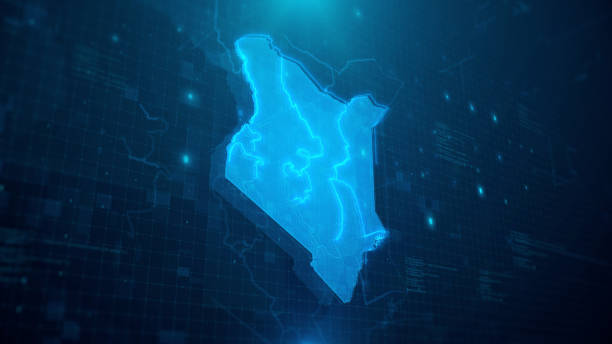 istock Map of Kenya on blue digital background 1257570879