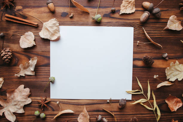 istock Autumn festive decorations, greeting card mockup 1257570951