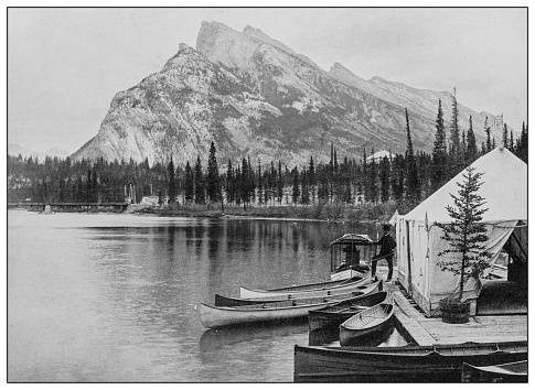 Antique black and white photo: Banff, Alberta