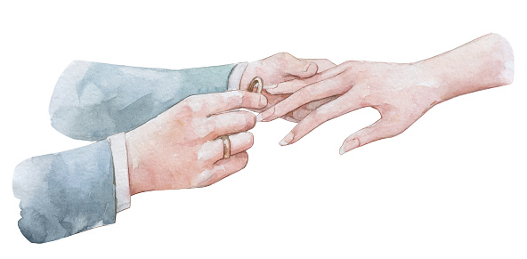 married couple exchanging with rings watercolor art