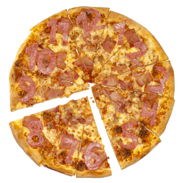 istock Pizza with a dial and a separated piece with a time range. The idea is happy hours, discounted time. Isolated on white background. 1257574238