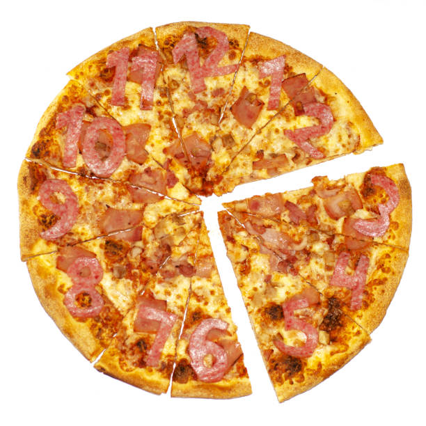 istock Pizza with a dial and a separated piece with a time range. The idea is happy hours, discounted time. Isolated on white background. 1257574239