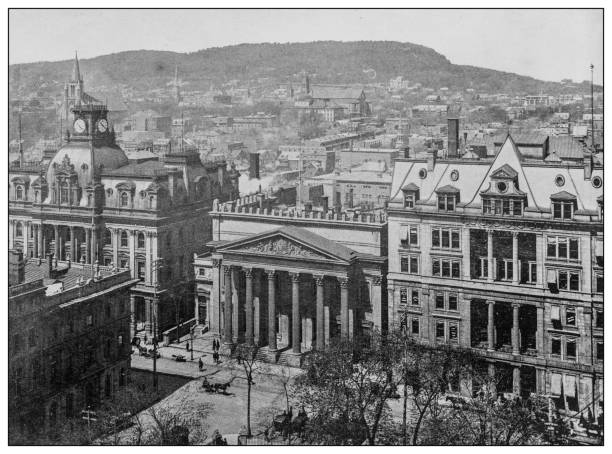istock Antique black and white photo: Montreal and Mont Royal 1257575215